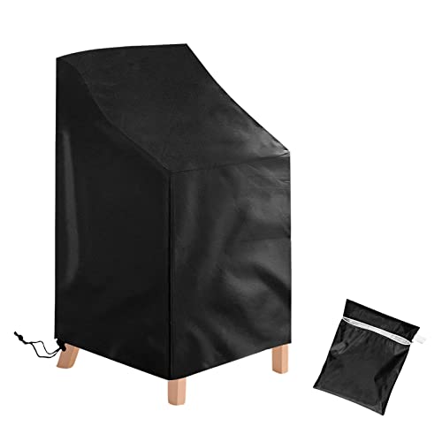 Boseago Housse de Protection pour Chaises de Jardin Empilables en Tissu Oxford 210D Imperméable, Housse Protection pour Fauteuil Jardin avec Corde, Étanche, Coupe-Vent, Anti-UV, Noir (64 X 64 X 120cm)