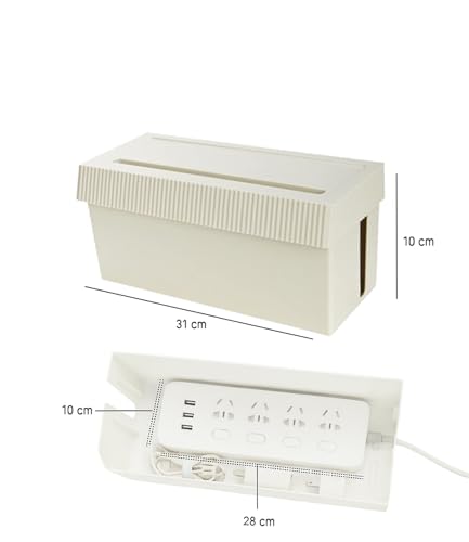Image of Soko Cable Management Box with Mobile Stand | Cords Hider & Surge Protector | Concealer for Power Strips, Router, Gadget Wires Storage Organizer Tray for Desk, Table - Home, Office - Off-White