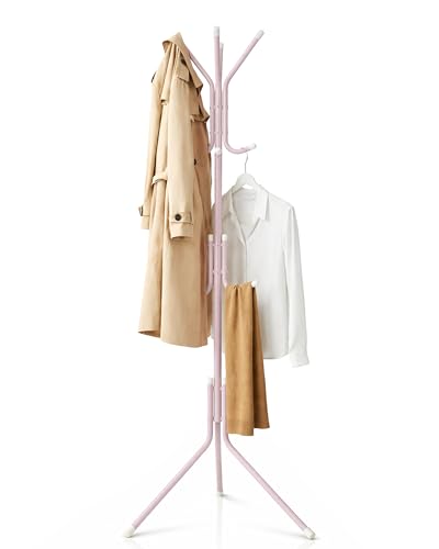 LARDECOR   Perchero de Pie Metálico con 12 Ganchos | 42x172 cm | Organizador de Entrada, Pasillo, Dormitorio, Recibidor/Colgador de Abrigos, Bolsos y Gorras (Rosa Palo)