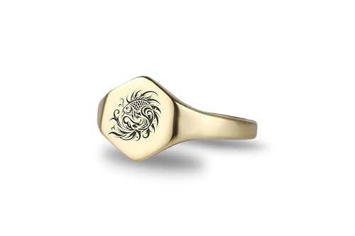 Design délicat or 14k : la chevalière koi hexagonale, cadeau idéal pour une occasion unique