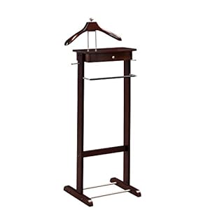 Proman Products Kingston III Valet Stand with Drawer, Contour Hanger, Trouser Bar, Tie & Belt Hooks and Shoe Rack – VL16260