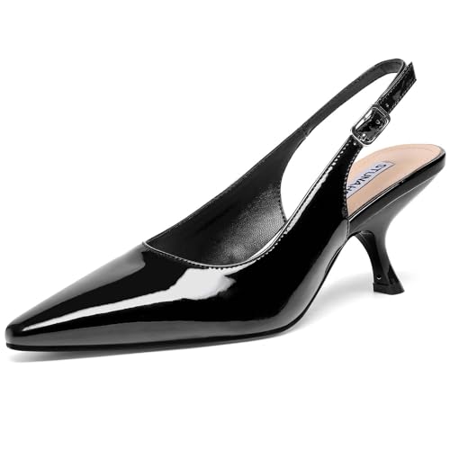 STUNAHOME Slingback Heels for Women Closed Pointed Toe Kitten Pumps Fashion Low Heel Wedding Casual Dress Shoes