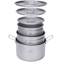 Boundless Voyage Titanium Pot Portable Camping Cookware Lightweight Cooking Pot Set for Outdoor Cooking Traveling Backpacking Hiking Trekking Picnic