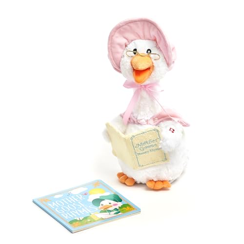 Cuddle Barn - Mother Goose Read-Along (Pink) | Animated Bird Plush with Mouth Movement Recites 7 Nursery Rhymes, Comes with Board Book, 14 inches