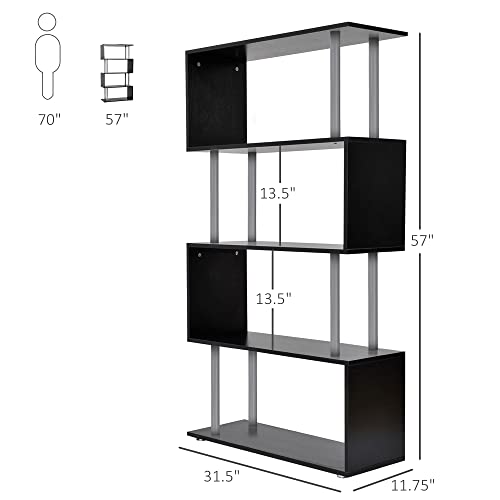 Homcom Modern S-Shaped 5 Tier Room Dividing Bookcase Wooden Storage Display Stand Shelf - Black #TOP2