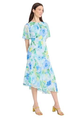 Image of Maggy London Women's Maggy London Women's Dresses Short Flutter Sleeve Fit and Flare Dress with Asymmetric Hem Tier