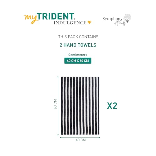 Image of MYTRIDENT Symphony of Threads Hand Towels, 40 cm x 60 cm, 2 Pc, 100% Cotton, 625 GSM, Super Soft, Absorbent, Quorra