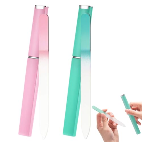 YAZWUR 2 unidades Lima de uñas profesional Lima de cristal para uñas con estuche Doble cara Superficie de cristal Herramienta de manicura para mujeres