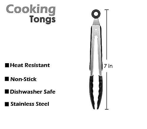 Kitchen Tongs for Cooking 7 Inch Stainless Steel Silicone Tongs for Cooking, Serving, Barbecue, Salad, Buffet - Image 3