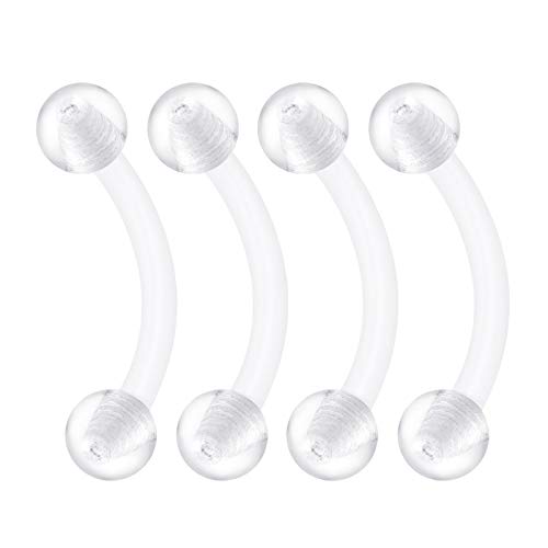 BanaVega 4PCS Flexible Acrylic Clear Curved Barbell Retainer 16 Gauge 5/16 8mm Ball Cartilage Earrings Eyebrow Piercing Jewelry 2482