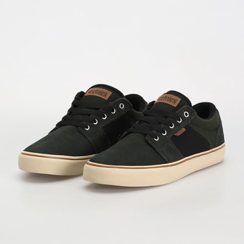 Image of Etnies Barge LS - Classic Skate Look, Slim Vulcanized Silhoutte, Hefty Armored Collar, Reinforced Vulc - Green /Black - 11.5