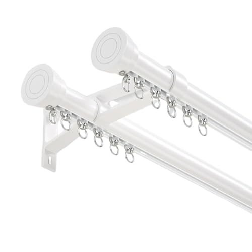 Barra de cortina doble resistente blanca de 360 cm para montaje en pared con soportes de barra de aleación de aluminio y accesorios