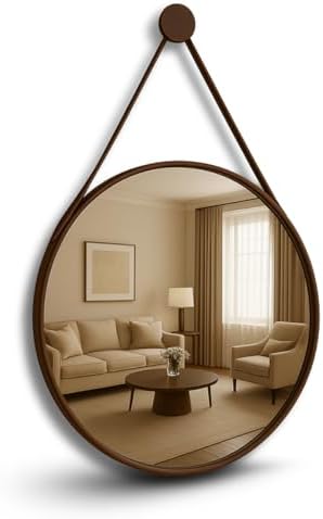 Espelho Decorativo Redondo Adnet Suspenso com Alça Costurada em C...