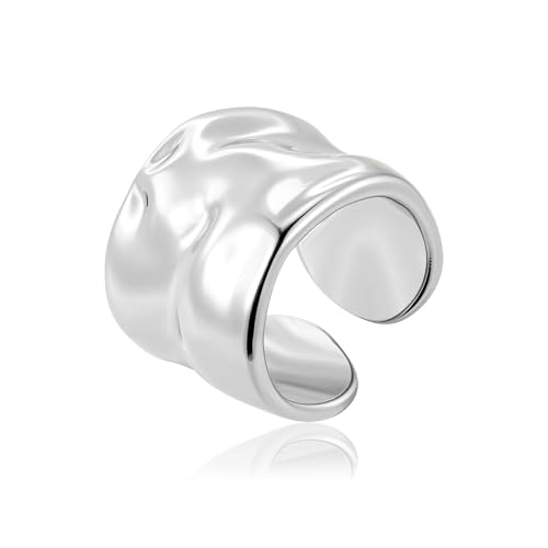 ALEXCRAFT Anillos Mujer Plata Ajustables 18mm Chunky Anillos Ajustables Acero Inoxidable Anillo Hombre Plata