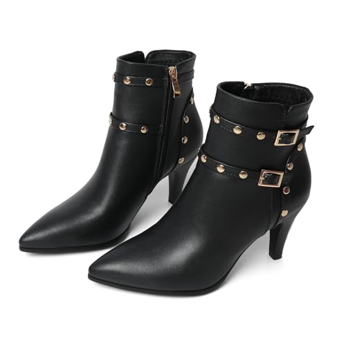 Pointed Toe Kitten Heel Boots For Women Black Booties For Women Rivets Ankle Boot Fashion Shoes
