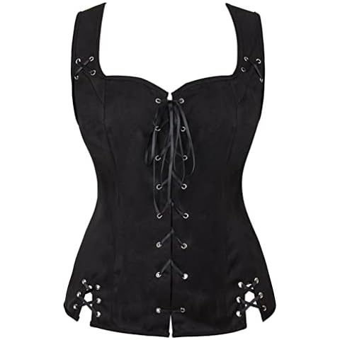 Grebrafan Women's Corsets Renaissance Pirate Costume Viking Corset Top (UK(14-16) 2XL, Black) Cover