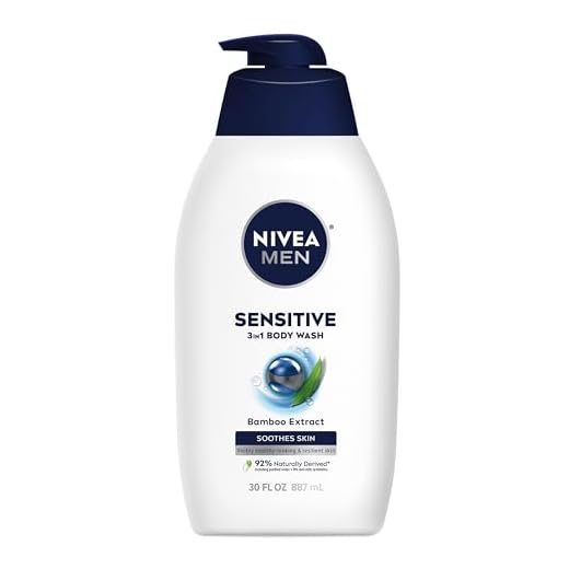 NIVEA MEN Sensitive Body Wash with Bamboo Extract, Moisturizing Body Wash for Sensitive Skin, Soap Free Shower Gel for Men with No Drying Alcohol, 30 Fl Oz Bottle