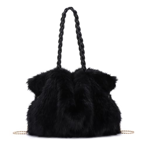 EVEOUT Bolso de Hombro de Peluche para Mujer,Elegante Bolso Shopper Falso Peluche Suave con Bandolera Ajustable para Outfits de Otoño e Invierno