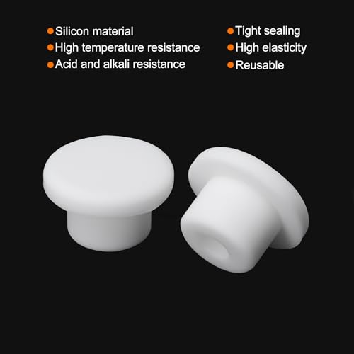Image of MECCANIXITY High Temp Silicone Plug Mount Dia 17mm /0.67 Inch T Shaped Rubber Stopper Hole Plugs for Powder Coating Plating Waterproof Sealing Plugs White Pack of 10(OD 25mm /0.98 Inch)
