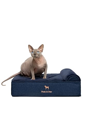 NOAH & PAW Small Dog Bed, 20x15x8 Inch, Cat Bed for Indoor Cats, Orthopedic Eggshell Memory Foam Infused with Cooling Gel, Waterproof, Machine Washable, Includes Inner Cover (Denim Collection)