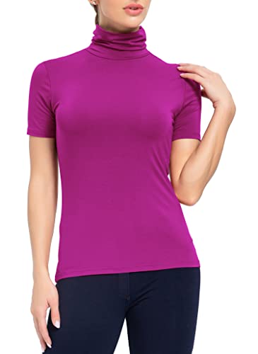 Image of AUHEGN Women's Mock Turtleneck Top Short Sleeve Lightweight Active T-Shirt (S-XXL)