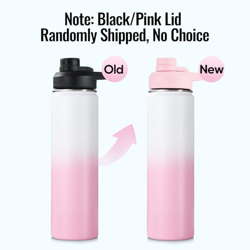 Image of Fijinhom Insulated Water Bottle with Handle, 304 Stainless Steel Water Bottles with Wide Mouth, Double Wall Vacuum Sports Water Bottle, BPA Free, Keep Cold and Hot, 24 Ounces, Strawberry Milk