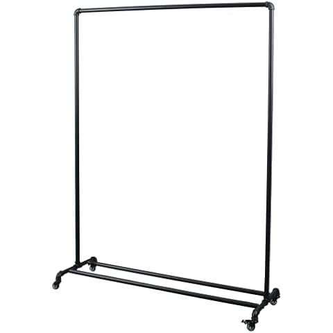 MBQQ Industrial Pipe Clothing Racks on Wheels,47in Length Heavy Duty Garment Racks,Vintage Rolling Clothes Display Rack,Retail Display Rack,Black Cover