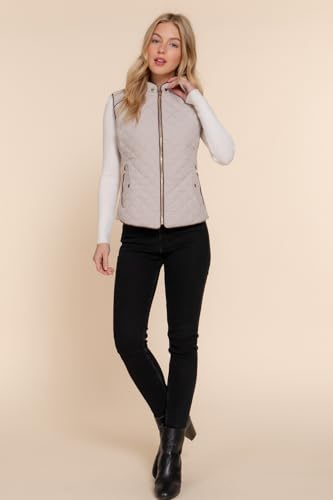 NE PEOPLE Women’s Quilted Vest – Lightweight Sleeveless Full Zip Up Casual Stand Collar Padding Gilet Jacket with Pockets NEWV40 PaleTaupe S