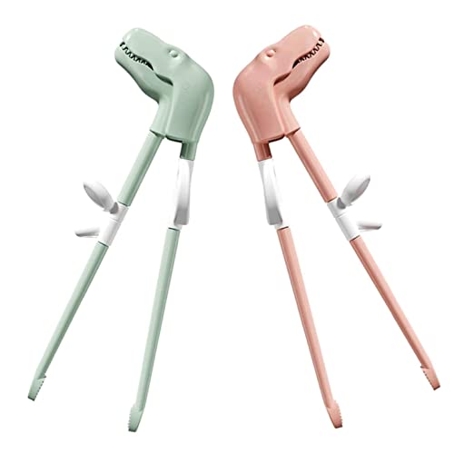 AFzuyanpr Kids Chopsticks Cute Dinosaur Training Chopsticks for children and Adults Beginners with Carton Packaging 2Pairs（Pink/Green)