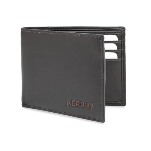 Image of Aeropostale Men's SLIMFOLD Wallet Malibu - Brown | Debossed Buff Leather | Ultra-Slim Profile | Ideal for Gifting