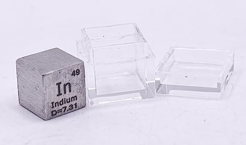 Image of 0.39 inch 10mm Soft Indium Metal Cube in up to 99.9% Pure Periodic Table Element Engraved Density Collection Science Education Display Block Cube + Acrylic Case Box - 1PC