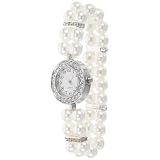 RORPOIR Orologio da Donna Bracciale Elastico a Due Fili di Perle Finte e Pietre Decorative, Accessorio Vintage per Feste di Natale e Regali