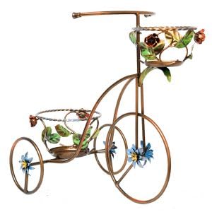 Fioriera portavaso bicicletta in ferro battuto policromato 2 vasi Casa del Rame 100% made in italy