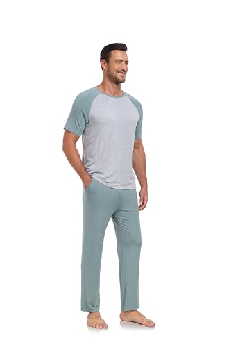COLORFULLEAF Men's Pajamas Set Bamboo Rayon Soft Sleepwear Short Sleeve and Pants Pjs Sleep Set With Pocket2