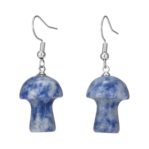Boho Handmade Cute Blue Vein Mushroom Design Stone Dangle Earrings for Women Cover