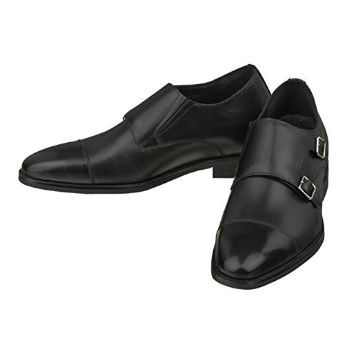 CALTO Men's Invisible Height Increasing Elevator Shoes - Black Premium Leather Slip-on Lightweight Casual Loafers - 3 Inches Taller - S3506 - Size 9 D(M) US4