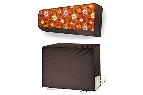 Image of Stylista Split ac cover for indoor and outdoor unit of 2 ton ac waterproof and dustproof Brown and Orange Floral pattern