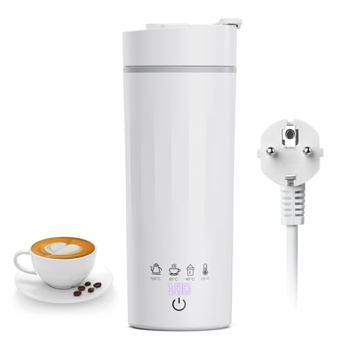 Flintronic Reise Elektrisch Wasserkocher, 475ML Electric Kettle, 220 V/ 300W Thermoskanne, 304 Stainless Steel Liner, Kleiner Tragbarer Elektrischer Wasserkocher mit Automatischer Abschaltung