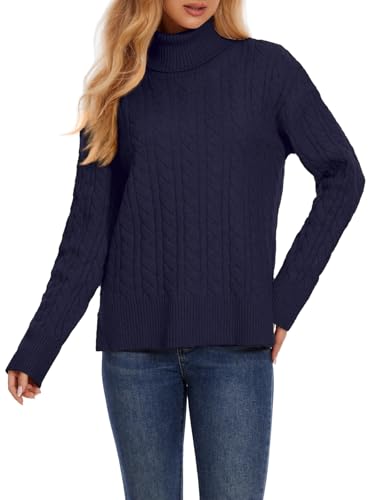 ZANZEA Turtleneck Sweater Women Long Sleeve Oversized Pullover Spilt Hem Chunky Cable Knit Jumper Fall Sweaters 2025