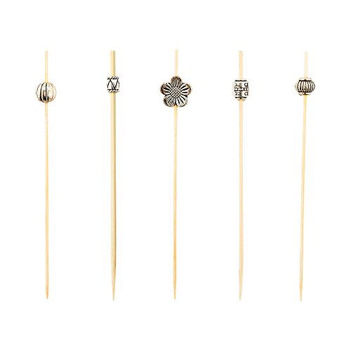 4 Inch Decorative Cocktail Skewers, 1000 Metal Bead Appetizer Picks - Disposable, Sustainable, Silver Bamboo Wooden Cocktail Picks, For Garnishes Or Foods - Restaurantware #TOP1