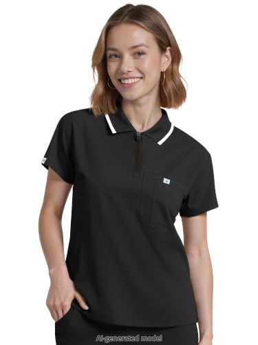 Image of Scrub Tops for Women, Medical Short Length Zip-Front Polo Scrub Top