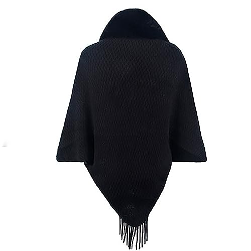 Women Faux Fur Collar Shawl Wraps Fringed Open Front Cardigan Cloak Coat Knitted Winter Warm Tassels Sweater Capes2