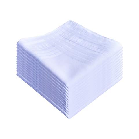 MemoryHanky Men's Pure White 100% Cotton Handkerchiefs Classic Hankies Cover