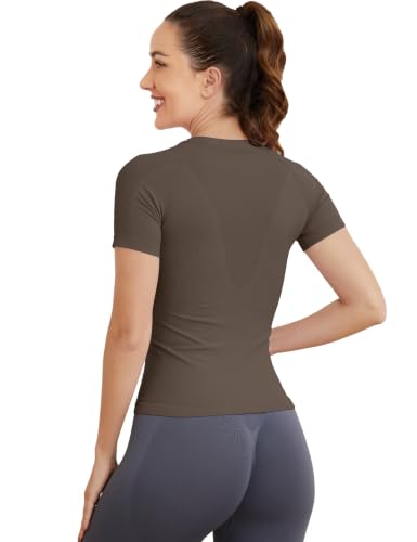 Image of MathCat Seamless Workout Tops for Women Short Sleeve T-Shirt | Slim Fit, Compression, Quick Dry, Lightweight, Mesh Vents, Chafe-Free, Hip Length, Workout, Yoga, Running, Athletic