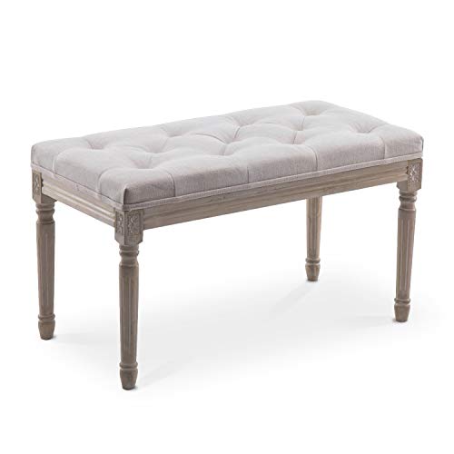 INTENSE DECO Banc capitonné Romane Style Louis XVI Tissu Beige