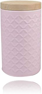 Round Storage Tin | Embossed Kitchen Storage Cannister Jars For Tea, Sugar , Coffee , Oatmeal , Cookies & More | Food Storage Container with Lid (Blush Pink)