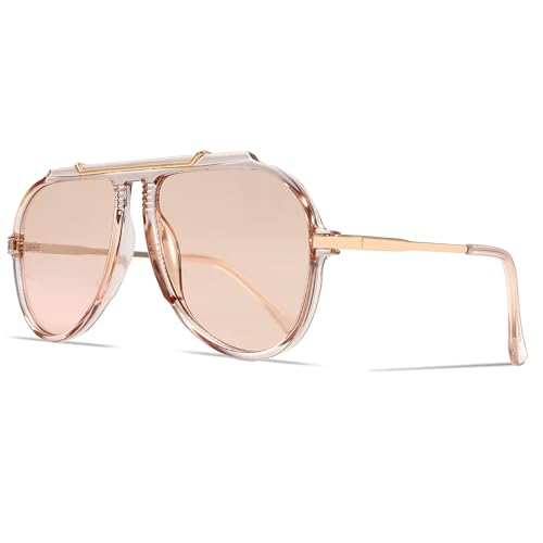 GUVIVI Oversized Aviator Sunglasses for Women Men 2026 70s Retro Gold Metal Sun Glasses Tangle Free Square Aviators