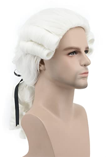 karlery Judge Colonial Wig Man Long Wave White Wig for Halloween Costume Cosplay Party3