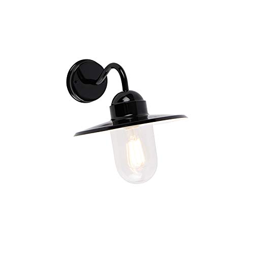 Qazqa Black - Rural Outdoor Wall Lamp I Wall Light Ip44 - Kansas Garden - Modern - Suitable For Led E27 | 1 Light - Aluminium Outdoor Wall Light - Suitable For