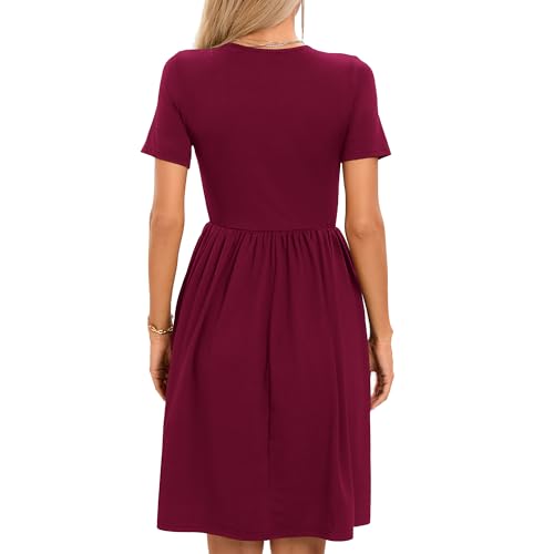 Image of Women's Spring Casual Short Sleeve A-Line Midi Loose Fit Teacher Dresses T-Shirt Flowy Work Travel Sundress with Pockets 2026